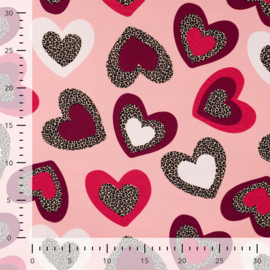 French Terry Brushed Print Leopard Hearts Poudre