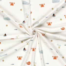 Swimwear Jersey digitaal bedrukt Walvissen Gebroken wit