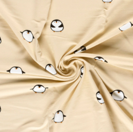 French Terry brushed Pinguïns Beige