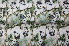 Katoen Poplin stof bedrukt allover print Panda