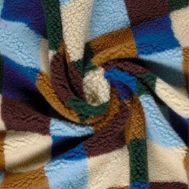 Sherpa Fleece stof bedrukt Ruiten Kobalt