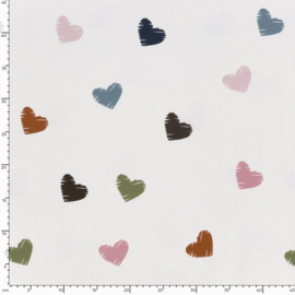 French Terry stof Harten gebroken wit