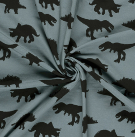 French Terry stof vossen dinosaurussen indigo
