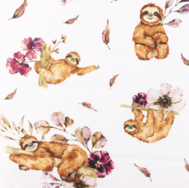 Snoozy fabrics Poplin Bloemen & luiaard
