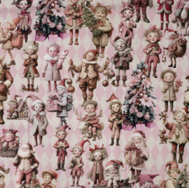 Cotton kerst Poplin elfjes roze