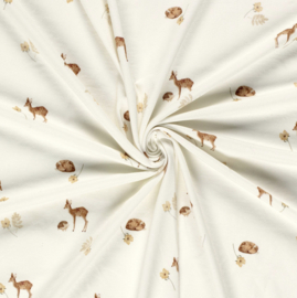 Tricot print bedrukt Sweet Bambi gebroken wit