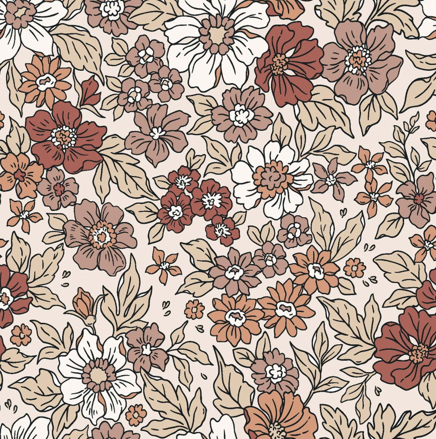 Tricot print bedrukt Bloemen Beige
