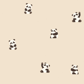 Katoen Jersey stof bedrukt Panda's Beige