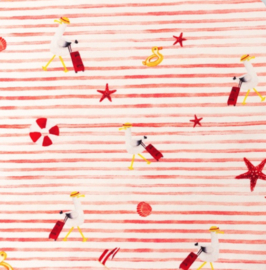 Snoozy fabrics tricot digitaal strepen & zeemeeuw rood