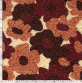 Sherpa Fleece stof bedrukt Ruiten Bloemen Beige