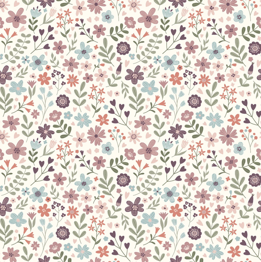 Tricot print bedrukt Bloemen Gebroken wit