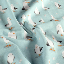 Tricot print bedrukt Zeemeeuw Babyblauw