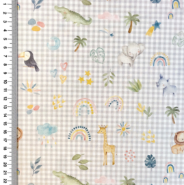 Poplin digitale print Tiny Animal Kingdom - Design A