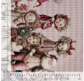 Cotton kerst Table Cloth Elves Pink