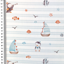 Poplin digitale print Tiny Ocean Pals - Design E