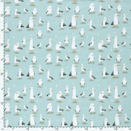 Tricot print bedrukt Zeemeeuw Babyblauw