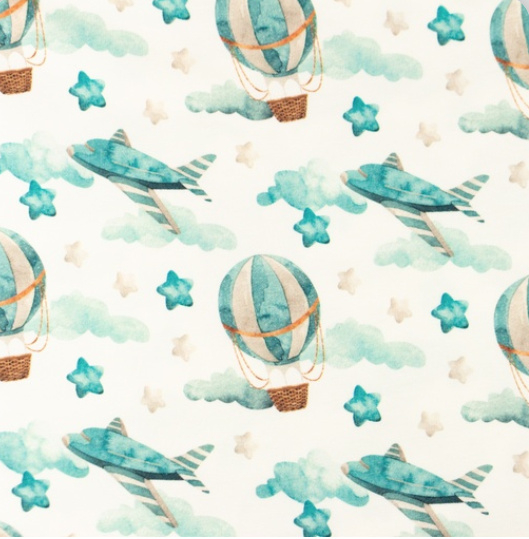 Snoozy fabrics tricot printed dreamy mint vliegtuigjes