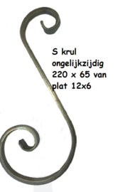 S krul ongelijkzijdig 220 mm x 65 mm van plat 12x6