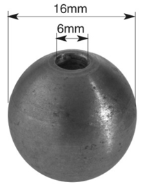 DOORBOORDE BOL GAT 6MM. / BOL ROND 16 MM