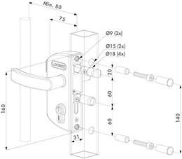 Tuinpoort Slot  Locinox  kleur groen6005  voor profiel 40 mm