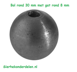 DOORBOORDE BOL  ROND 30 mm met GAT 8MM