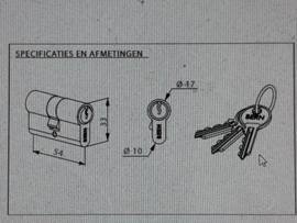 cilinder met 3 sleutels cilinder Locinox  54 MM