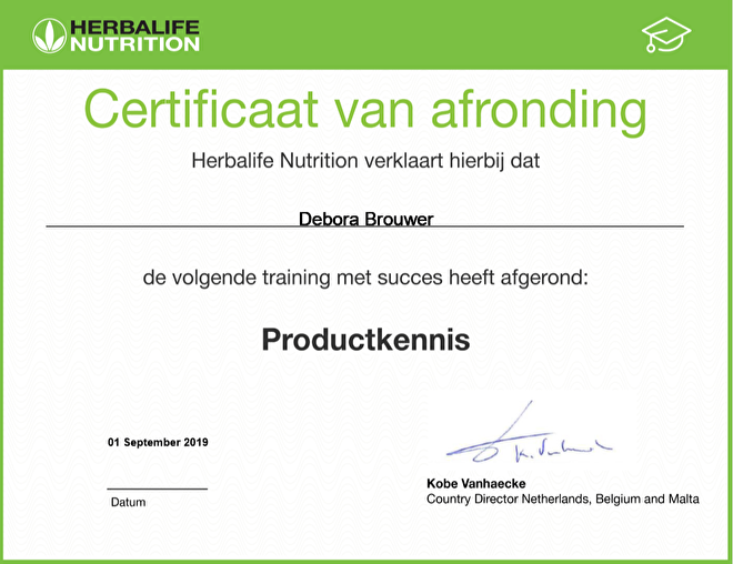 Herbalife certificaat productkennis