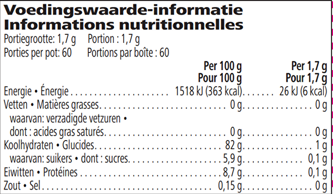 Herbalife Instant theedrank voedingswaarde overzicht