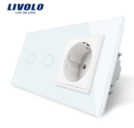 Livolo | White | 2Gang 1Way | Wall Touch Switch and EU socket