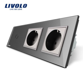 Livolo | Grey | 1Gang 1Way | Wall Touch Switch and double EU socket