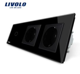 Livolo | Black | 1Gang 1Way | Wall Touch Switch and double EU socket