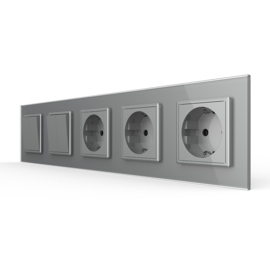 Livolo | Grey | 2+2+SR+SR+SR | On/Off + Socket | 1 Way | Push Switch