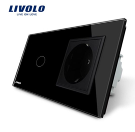 Livolo | Black | 1Gang 1Way | Wall Touch Switch and EU socket