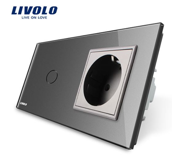Livolo | Grey | 1Gang 1Way | Wall Touch Switch and EU socket