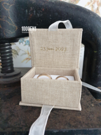 Ring box  sand linen + natural ribbon