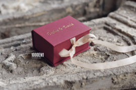 Ring box burgundy linen with vintage ivory ribbon