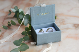 Ring box dusty blue linen with natural ribbon