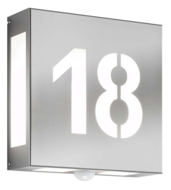 Wandlamp CMD Aqua Legendo 42/HN/N/BM RVS met huisnummer en bewegingsmelder