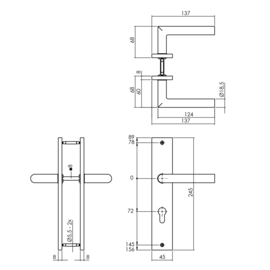 Intersteel Deurkruk Bastian op schild 245x45 mm profielcilindergat 72 mm messing titaan PVD