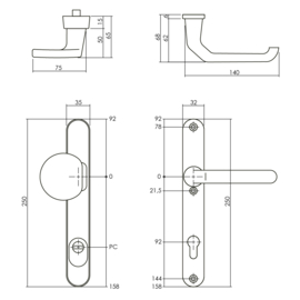 Intersteel Veiligheidsbeslag smal SKG*** greep/kruk profielcilinder 92 mm met kerntrekbeveiliging zwart