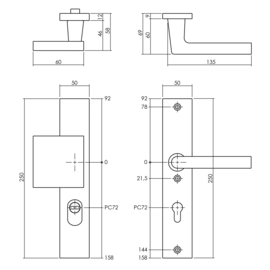 Intersteel Veiligheidsbeslag met kerntrekbeveiliging SKG*** profielcilinder 72 mm rechthoekig voordeurbeslag zwart