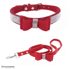 Halsband met strikje en strass + riem