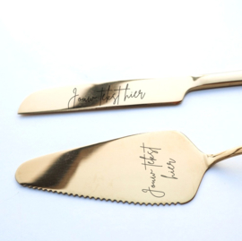 Taartschep en taartmes gepersonaliseerd - goud