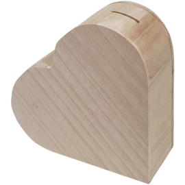 Houten spaarpot hart gepersonaliseerd