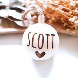 Houten kerstbal met naam