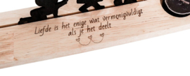 Houten fotostandaard/kaartstandaard met tekst/afbeelding (zelf samengesteld)