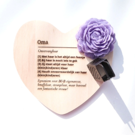 Cadeau voor Oma  Houten Hart met Amberblokje en Rasp