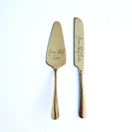 Taartschep en taartmes gepersonaliseerd - goud