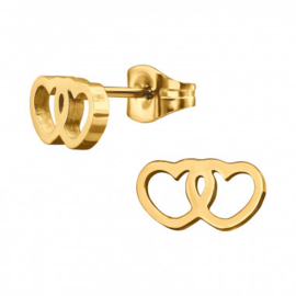 Kinderoorbellen goldplated dubbel hartje