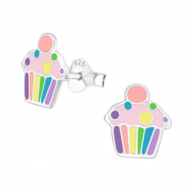 Kinderoorbellen met cupcake zilver